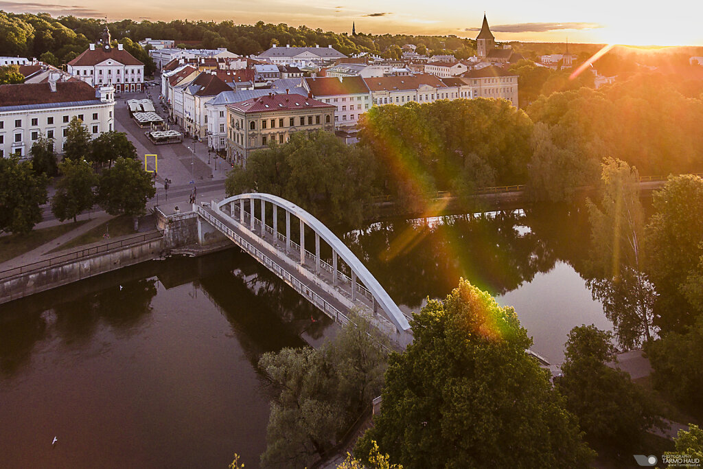 Arc bridge and Tartu old-town